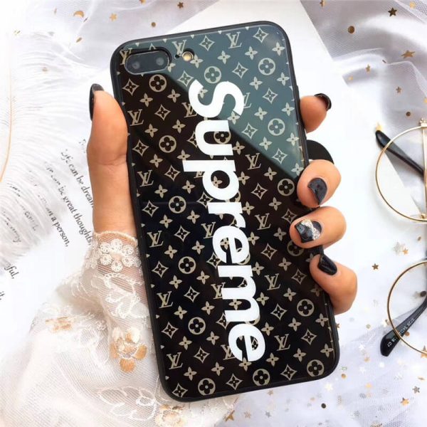 シュプリーム ヴィトン iphone11pro maxケース ペア LV Supreme スマホケース ガラス オシャレ